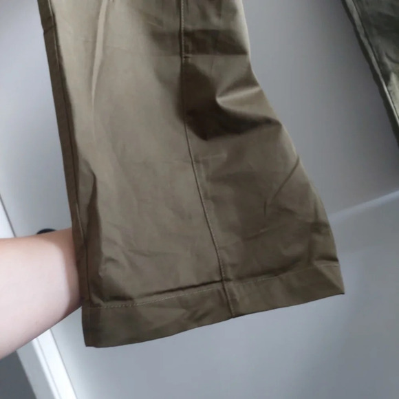 High Rise Elastic Waistband Dark Green pants Lightweight packable Ankle crop L - Picture 4 of 6